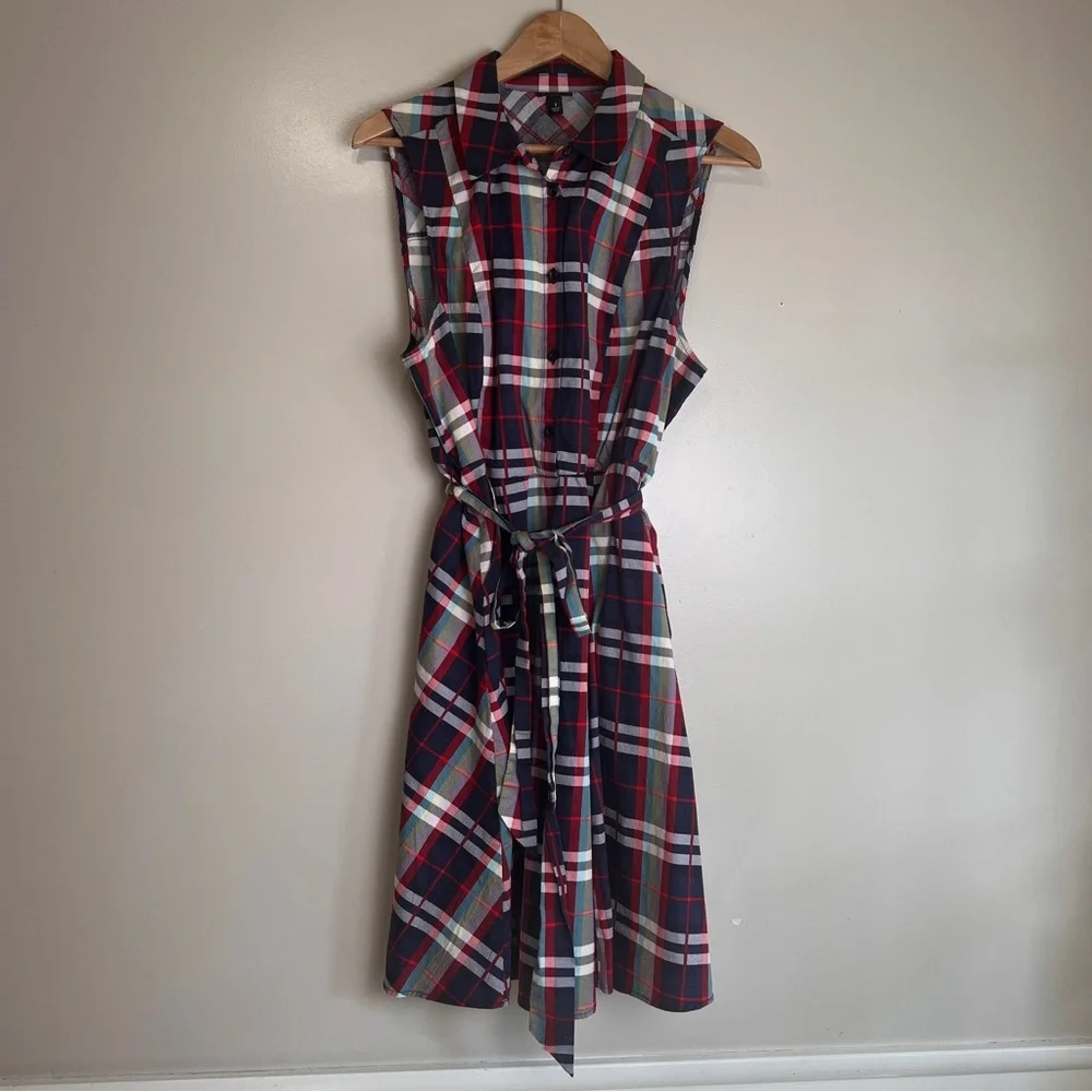 Torrid Women's 1 or 1X Collared Sleeveless Poplin Plaid Skater Dress Pockets EUC - Picture 1 of 8